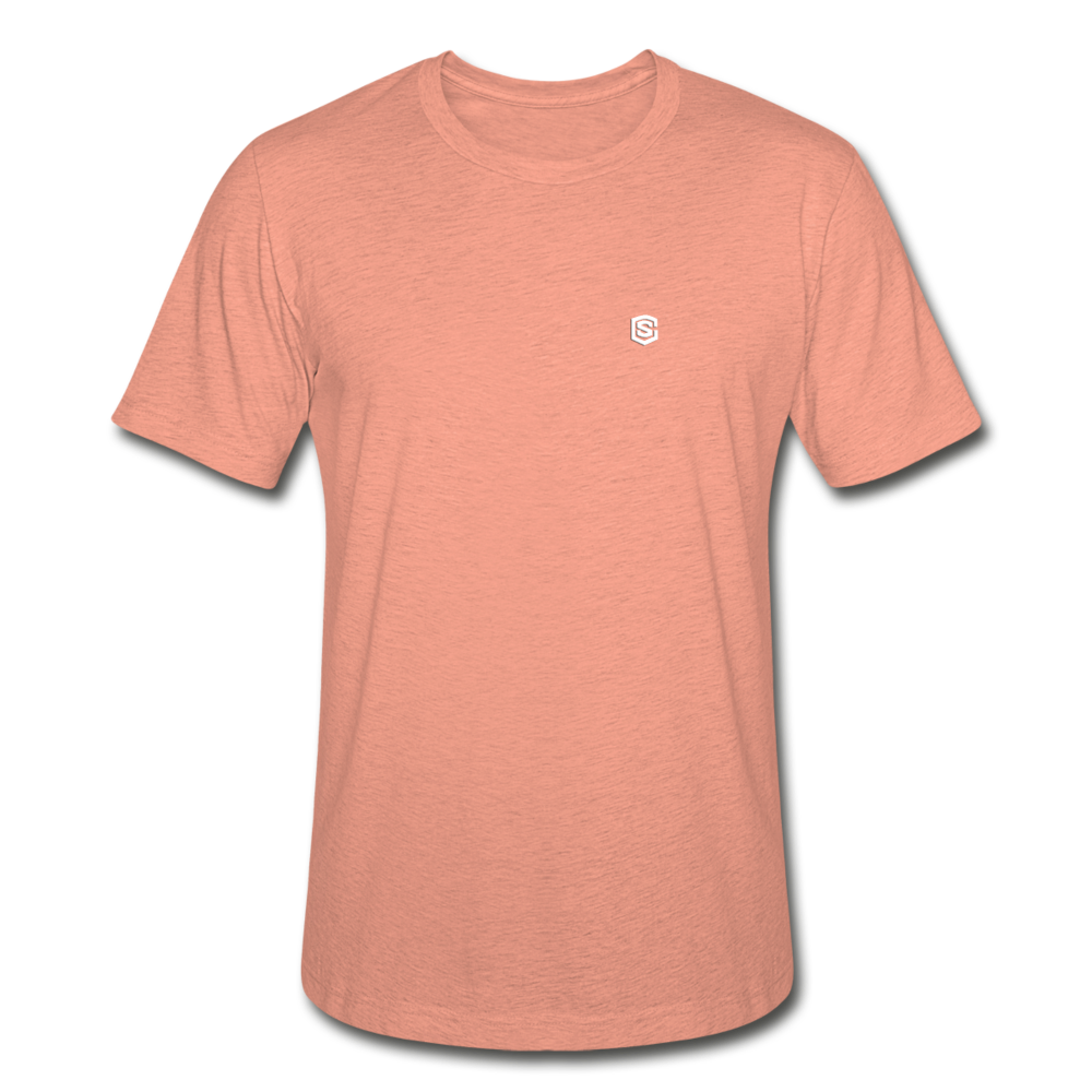 Unisex Heather Prism T-Shirt WITH WHITE LOGO - heather prism sunset