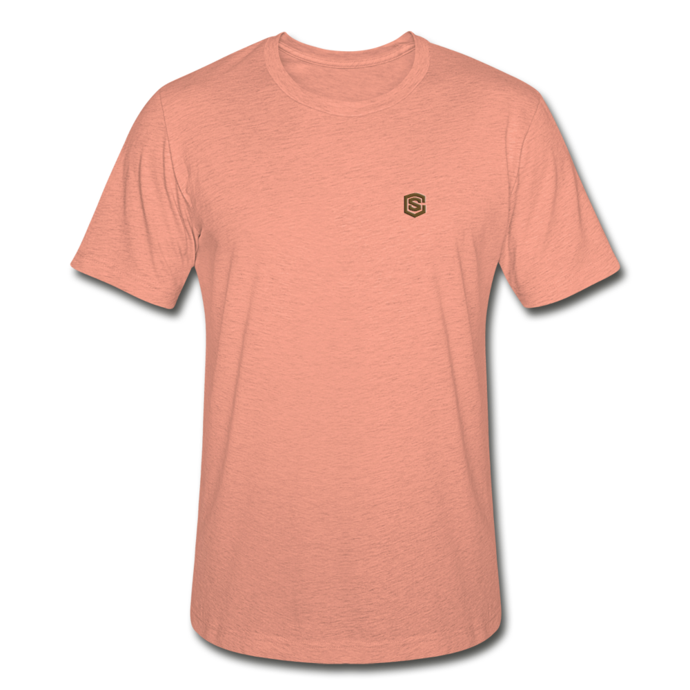 Unisex Heather Prism T-Shirt WITH BROWN LOGO - heather prism sunset