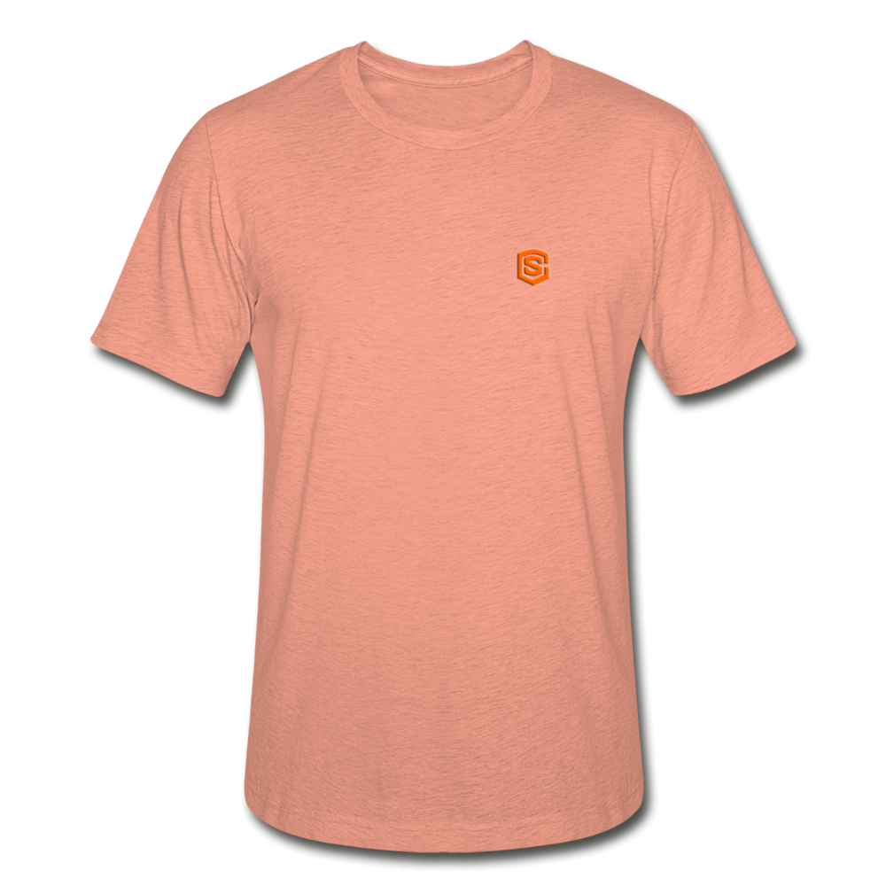 Unisex Heather Prism T-Shirt WITH ORANGE LOGO - heather prism sunset