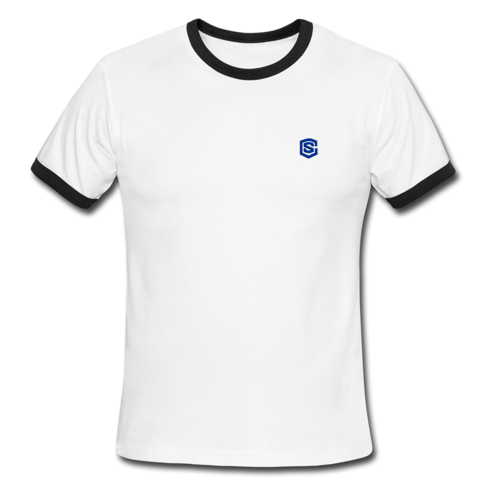 Men's Ringer T-Shirt WITH BLUE  LOGO - white/black
