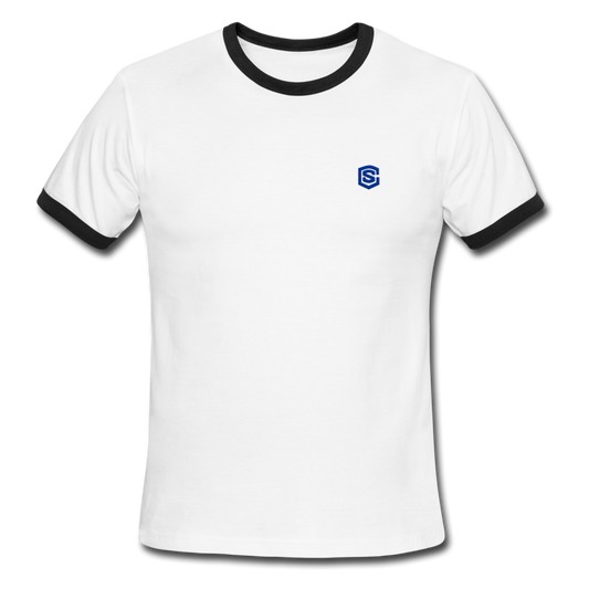 Men's Ringer T-Shirt WITH BLUE  LOGO - white/black