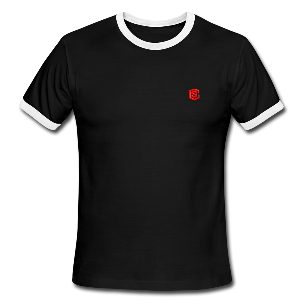 Men's Ringer T-Shirt WITH RED LOGO - black/white