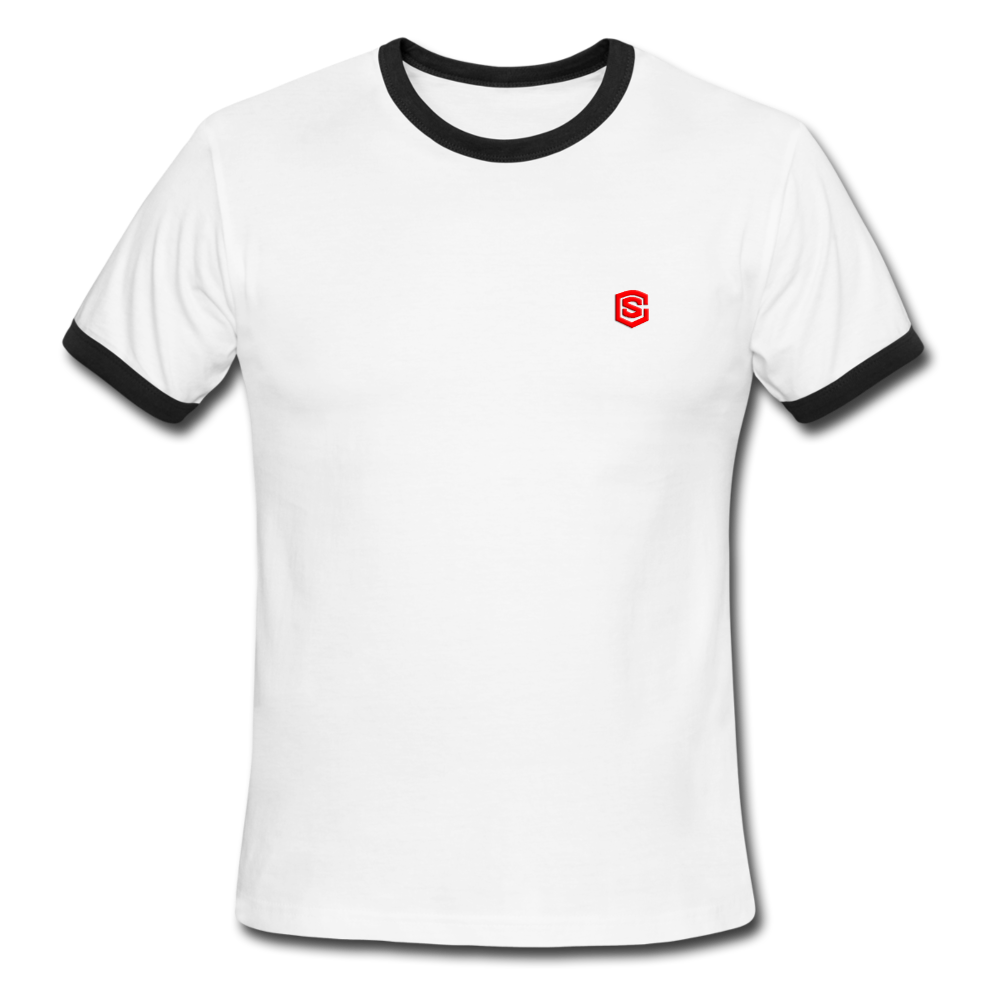 Men's Ringer T-Shirt WITH RED LOGO - white/black