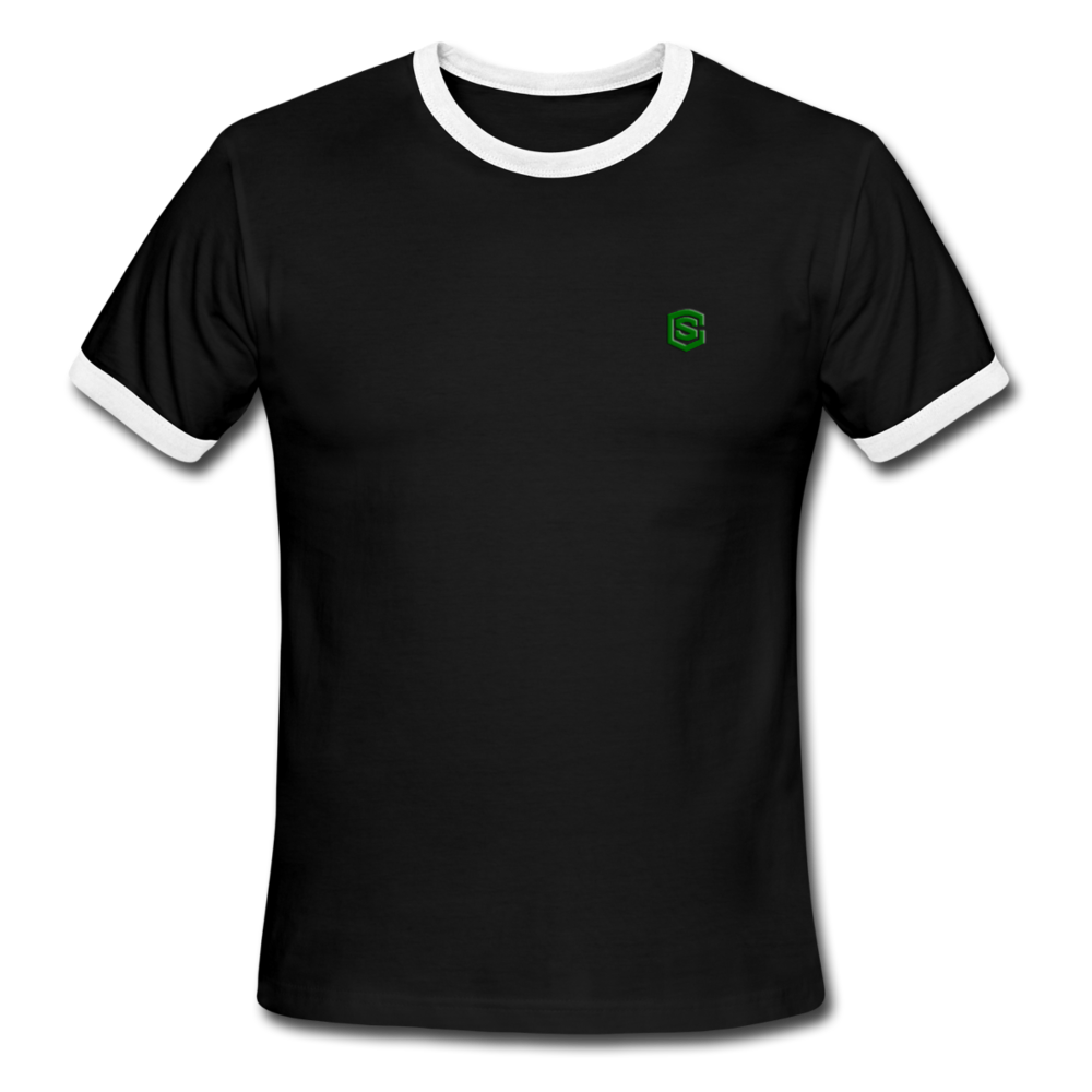 Men's Ringer T-Shirt WITH GREEN  LOGO - black/white