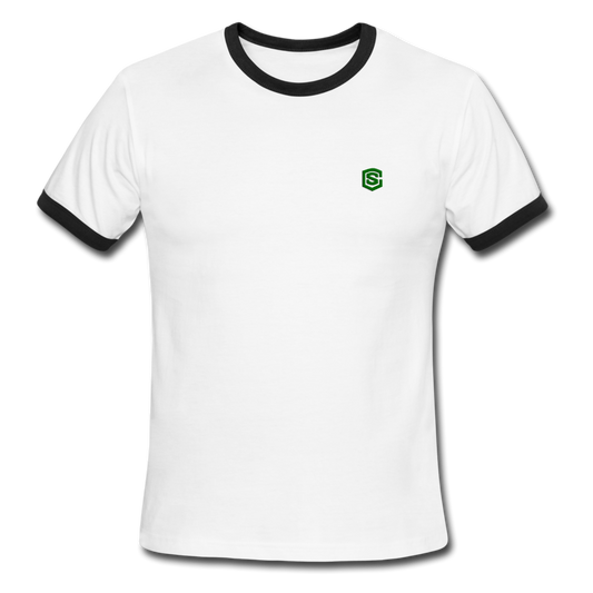 Men's Ringer T-Shirt WITH GREEN  LOGO - white/black