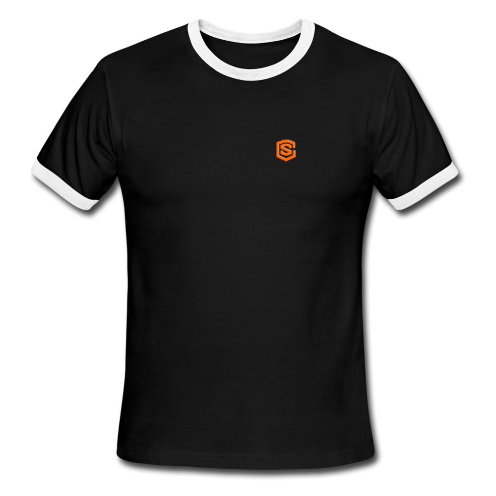 Men's Ringer T-Shirt WITH ORANGE LOGO - black/white