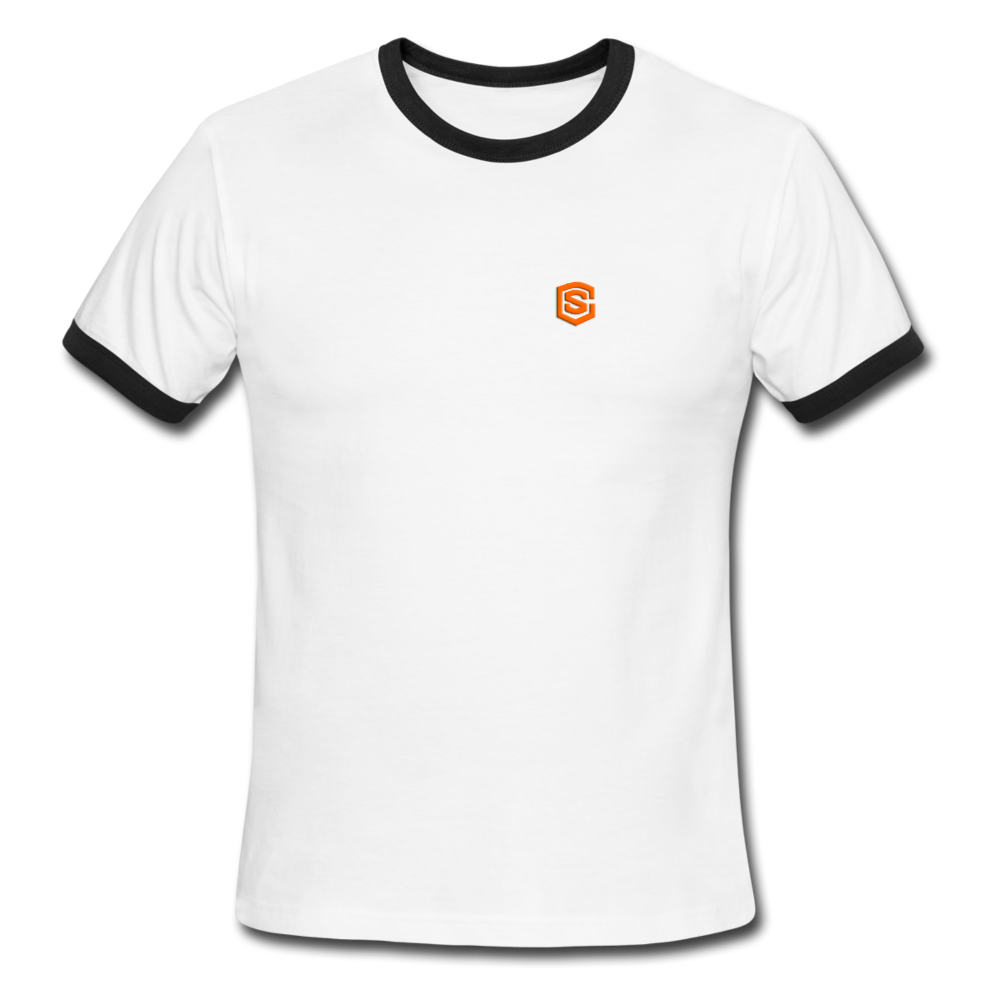 Men's Ringer T-Shirt WITH ORANGE LOGO - white/black