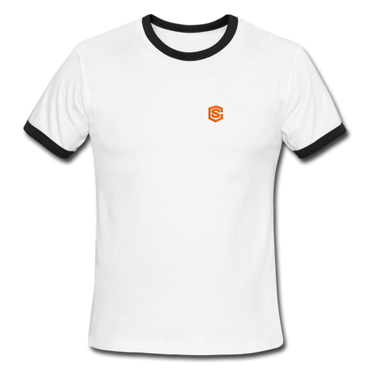 Men's Ringer T-Shirt WITH ORANGE LOGO - white/black