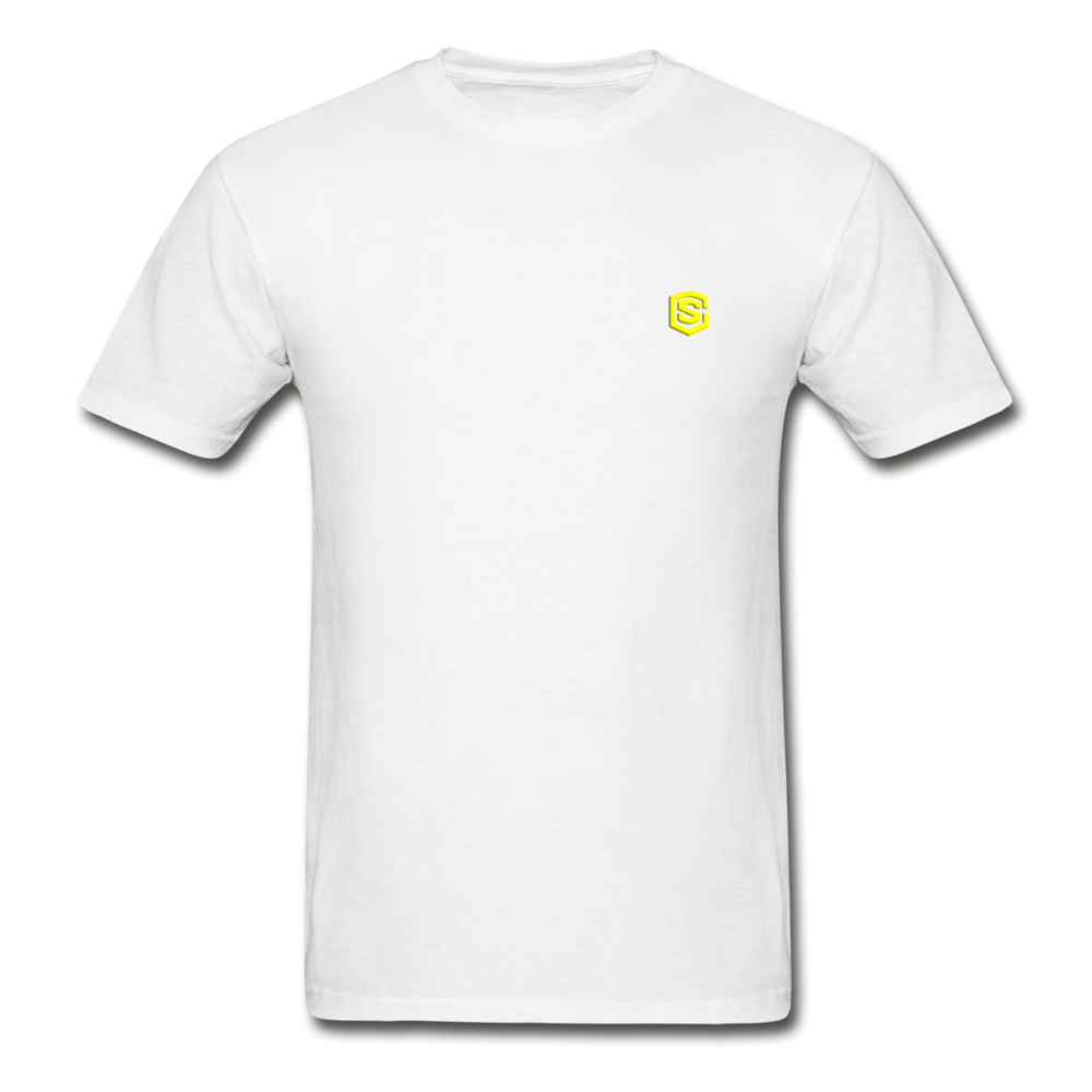 Hanes Adult Tagless T-Shirt  WITH  YELLOW  LOGO - white