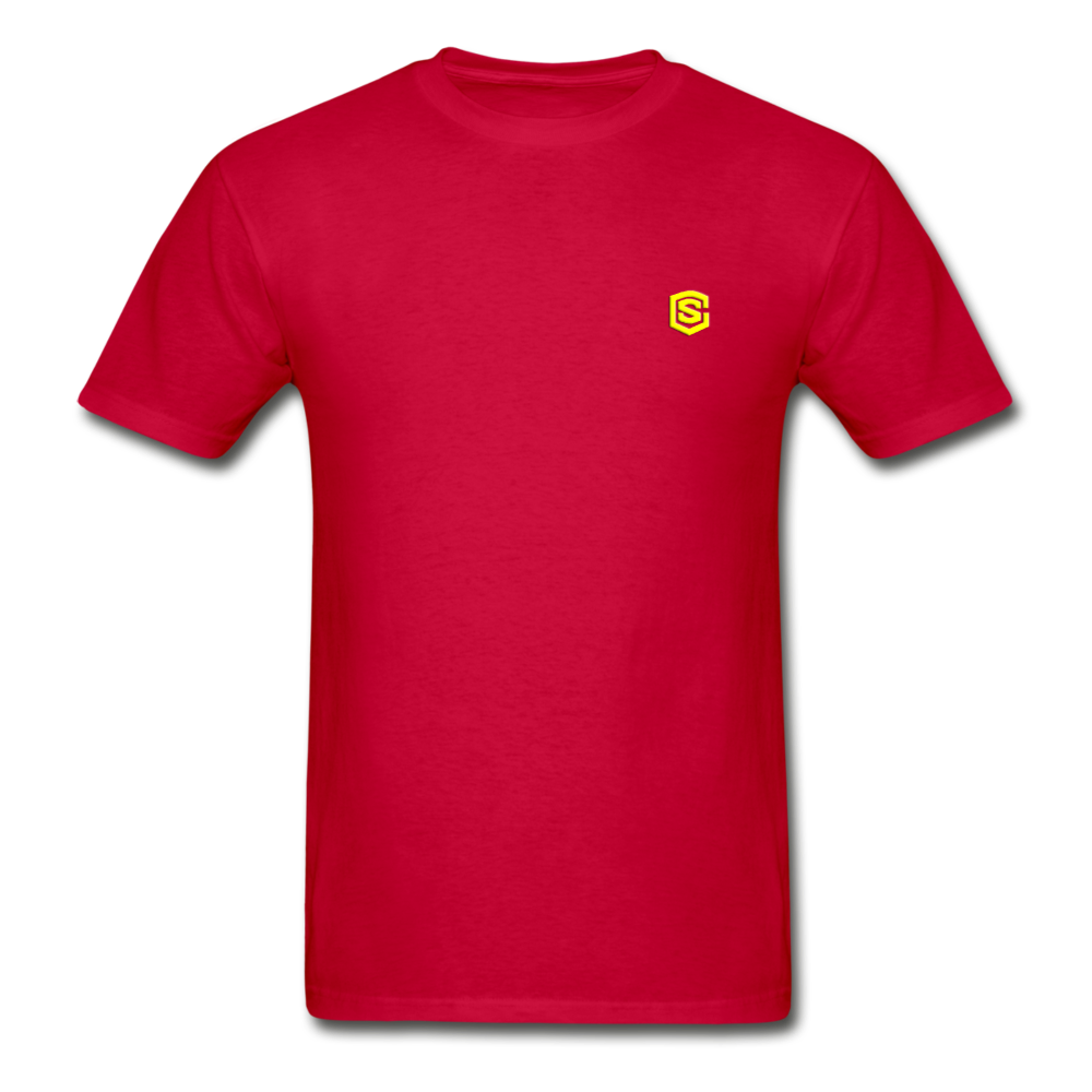 Hanes Adult Tagless T-Shirt  WITH  YELLOW  LOGO - red