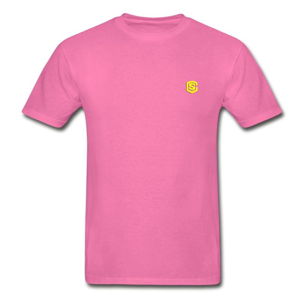 Hanes Adult Tagless T-Shirt  WITH  YELLOW  LOGO - hot pink