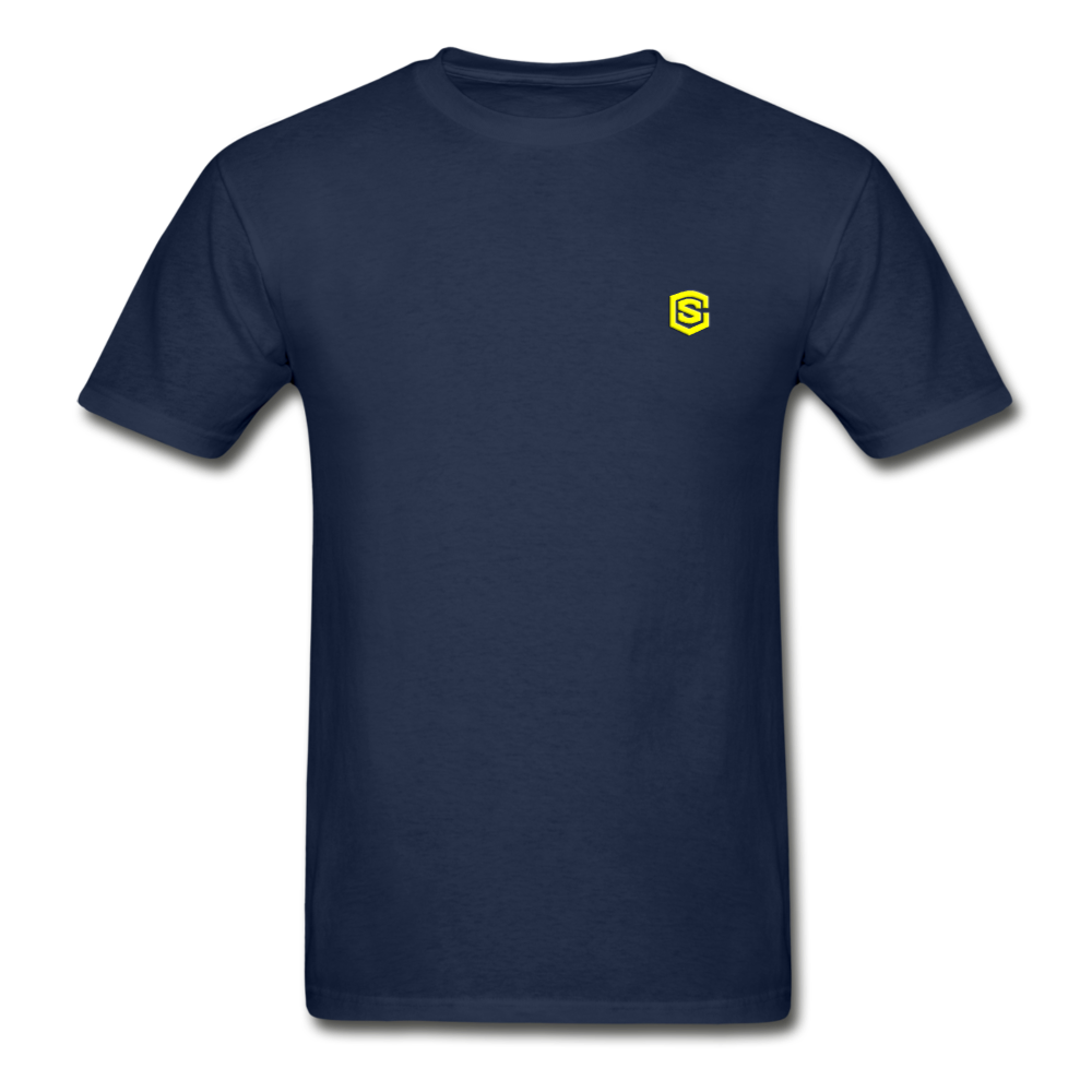 Hanes Adult Tagless T-Shirt  WITH  YELLOW  LOGO - navy