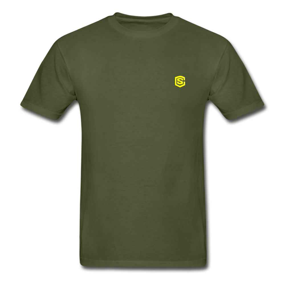 Hanes Adult Tagless T-Shirt  WITH  YELLOW  LOGO - military green