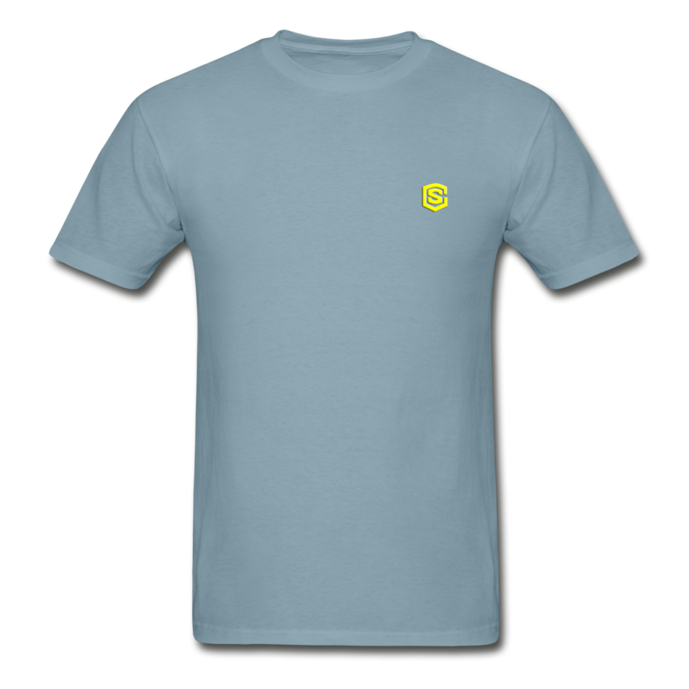 Hanes Adult Tagless T-Shirt  WITH  YELLOW  LOGO - stonewash blue