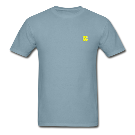Hanes Adult Tagless T-Shirt  WITH  YELLOW  LOGO - stonewash blue