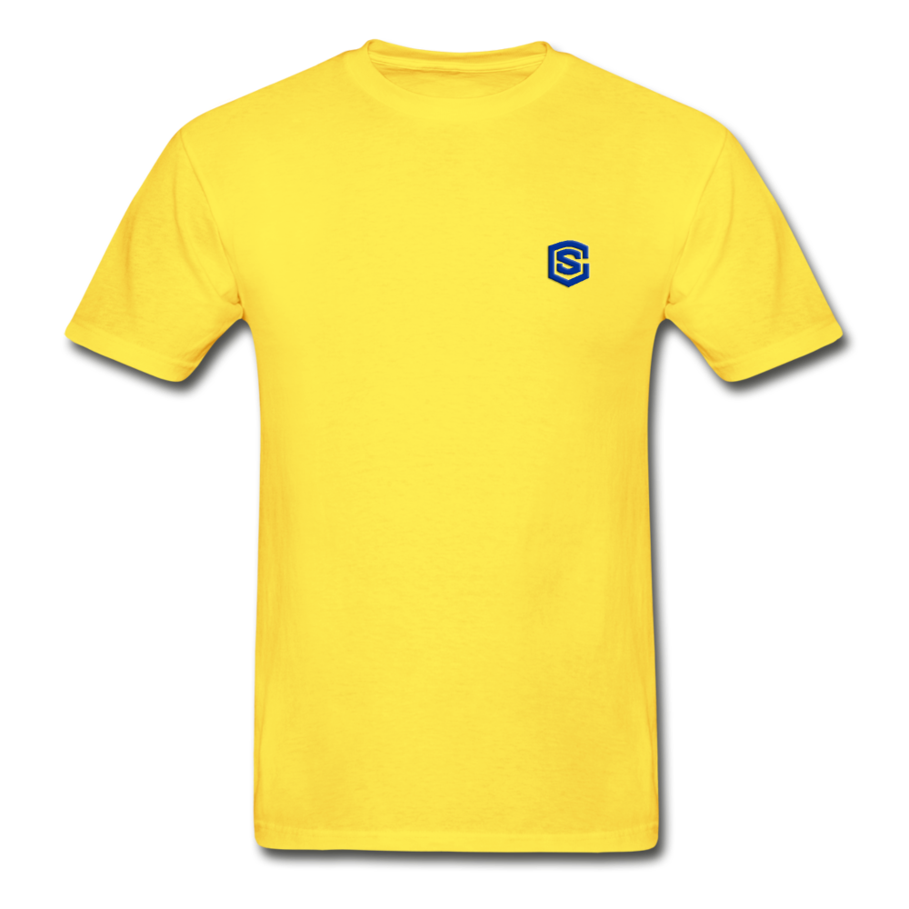 Hanes Adult Tagless T-Shirt  WITH BLUE  LOGO - yellow