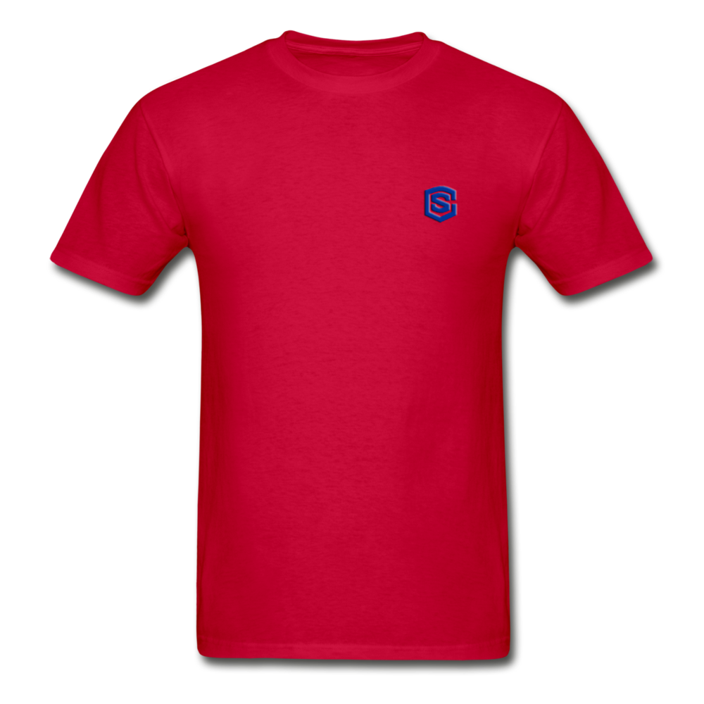 Hanes Adult Tagless T-Shirt  WITH BLUE  LOGO - red