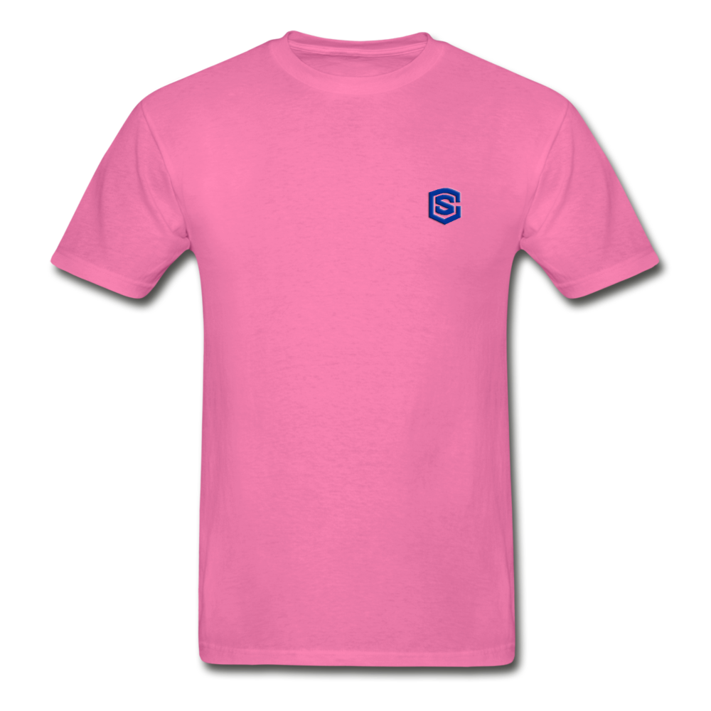 Hanes Adult Tagless T-Shirt  WITH BLUE  LOGO - hot pink