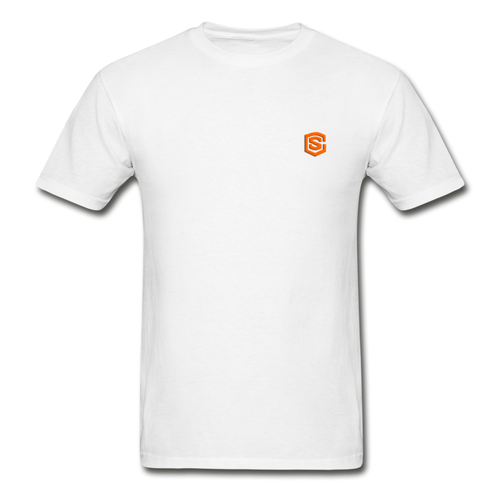 Hanes Adult Tagless T-Shirt WITH ORANGE LOGO - white