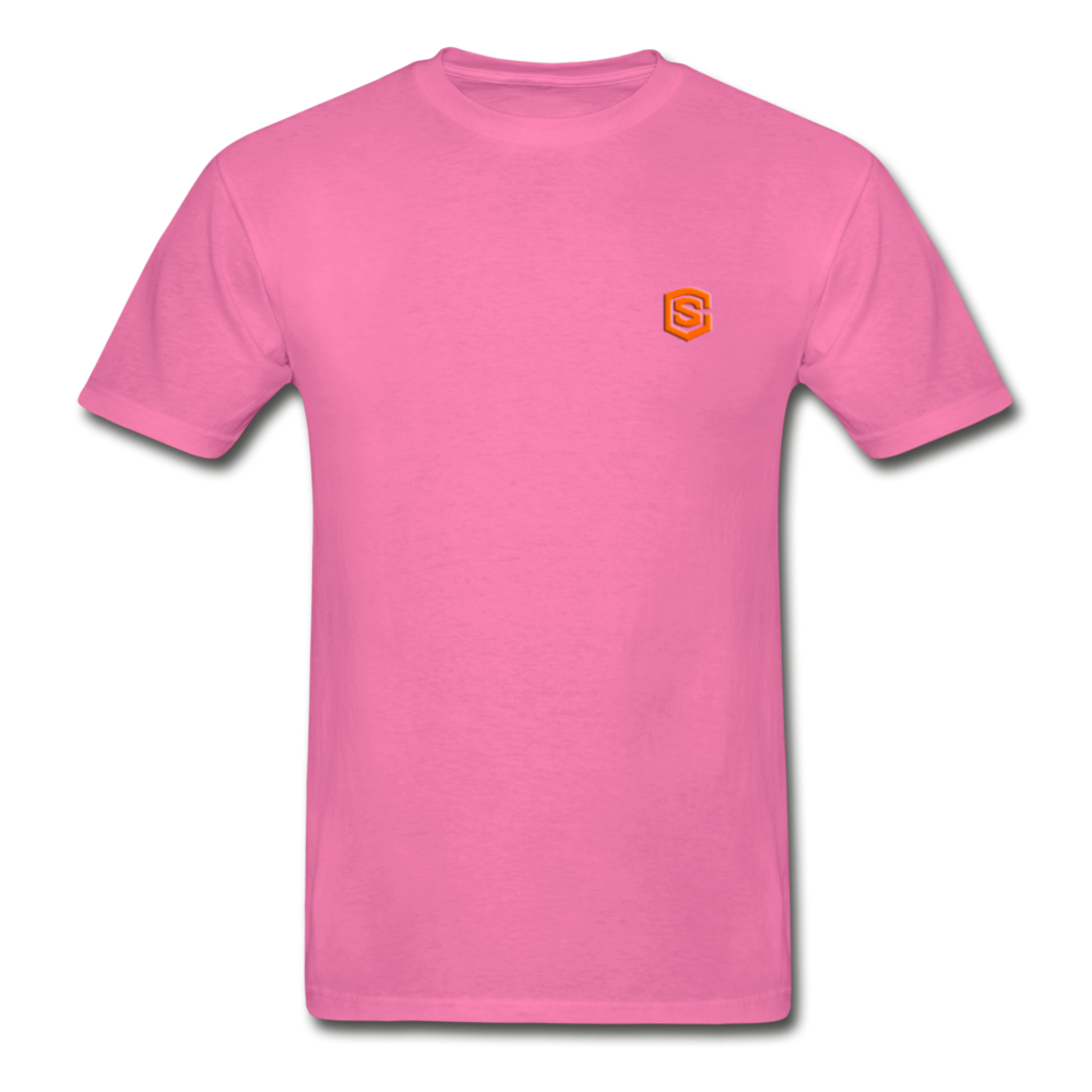 Hanes Adult Tagless T-Shirt WITH ORANGE LOGO - hot pink