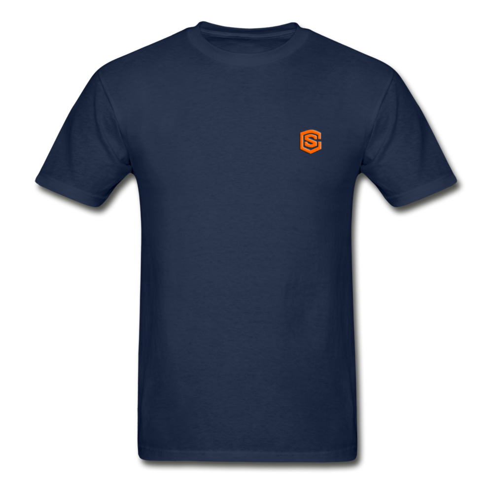 Hanes Adult Tagless T-Shirt WITH ORANGE LOGO - navy