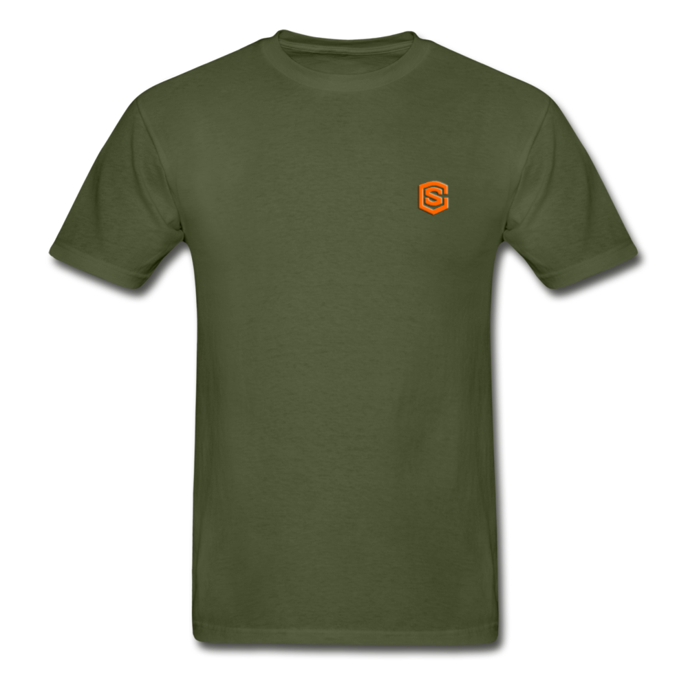 Hanes Adult Tagless T-Shirt WITH ORANGE LOGO - military green