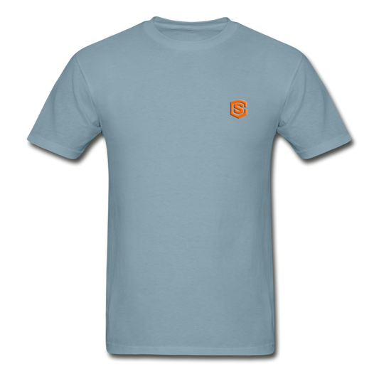 Hanes Adult Tagless T-Shirt  WITH ORANGE  LOGO - stonewash blue