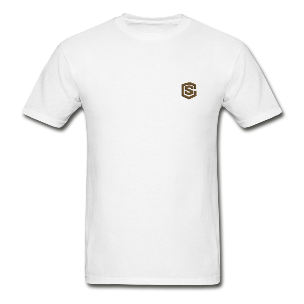 Hanes Adult Tagless T-Shirt  WITH BROWN  LOGO - white