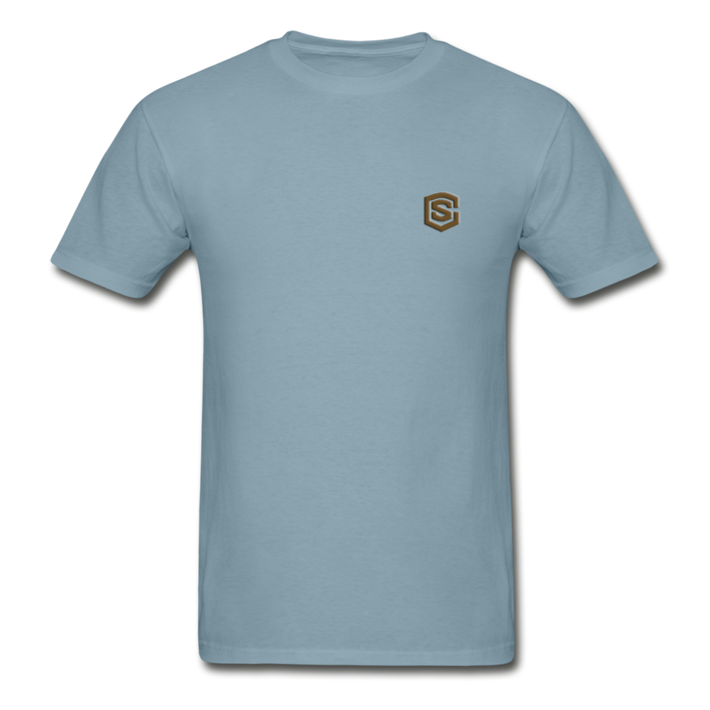 Hanes Adult Tagless T-Shirt  WITH BROWN  LOGO - stonewash blue