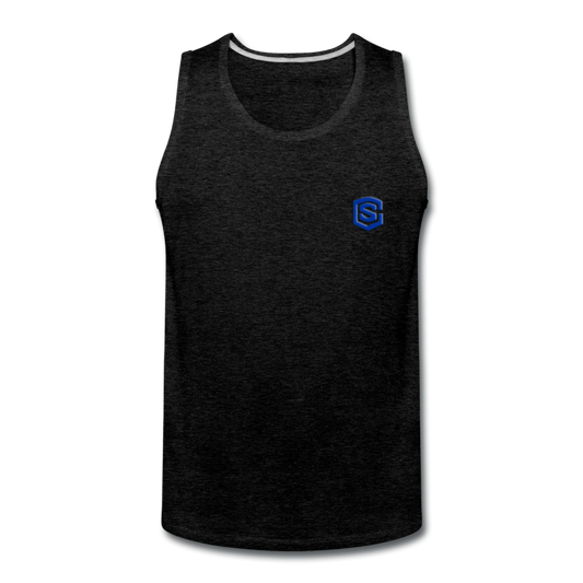 Men’s Premium Tank  WITH BLUE  LOGO - charcoal gray