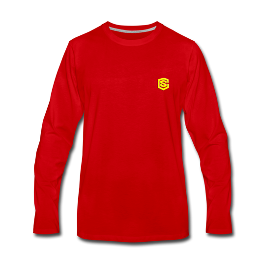 Men's Premium Long Sleeve T-Shirt  WITH YELLOW  LOGO - red