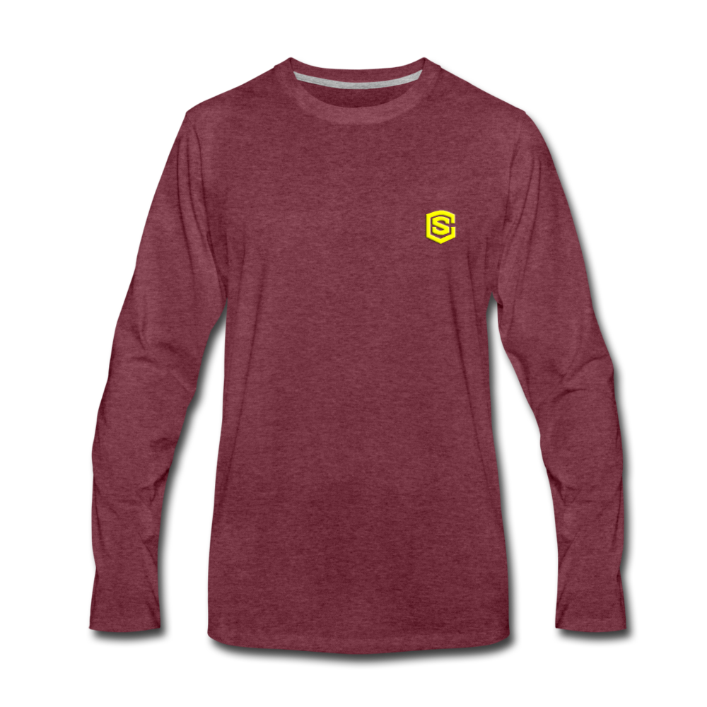 Men's Premium Long Sleeve T-Shirt  WITH YELLOW  LOGO - heather burgundy