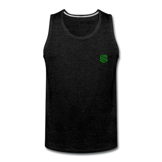 Men’s Premium Tank  WITH GREEN  LOGO - charcoal gray