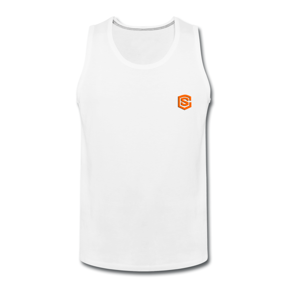 Men’s Premium Tank  WITH ORANGE  LOGO - white