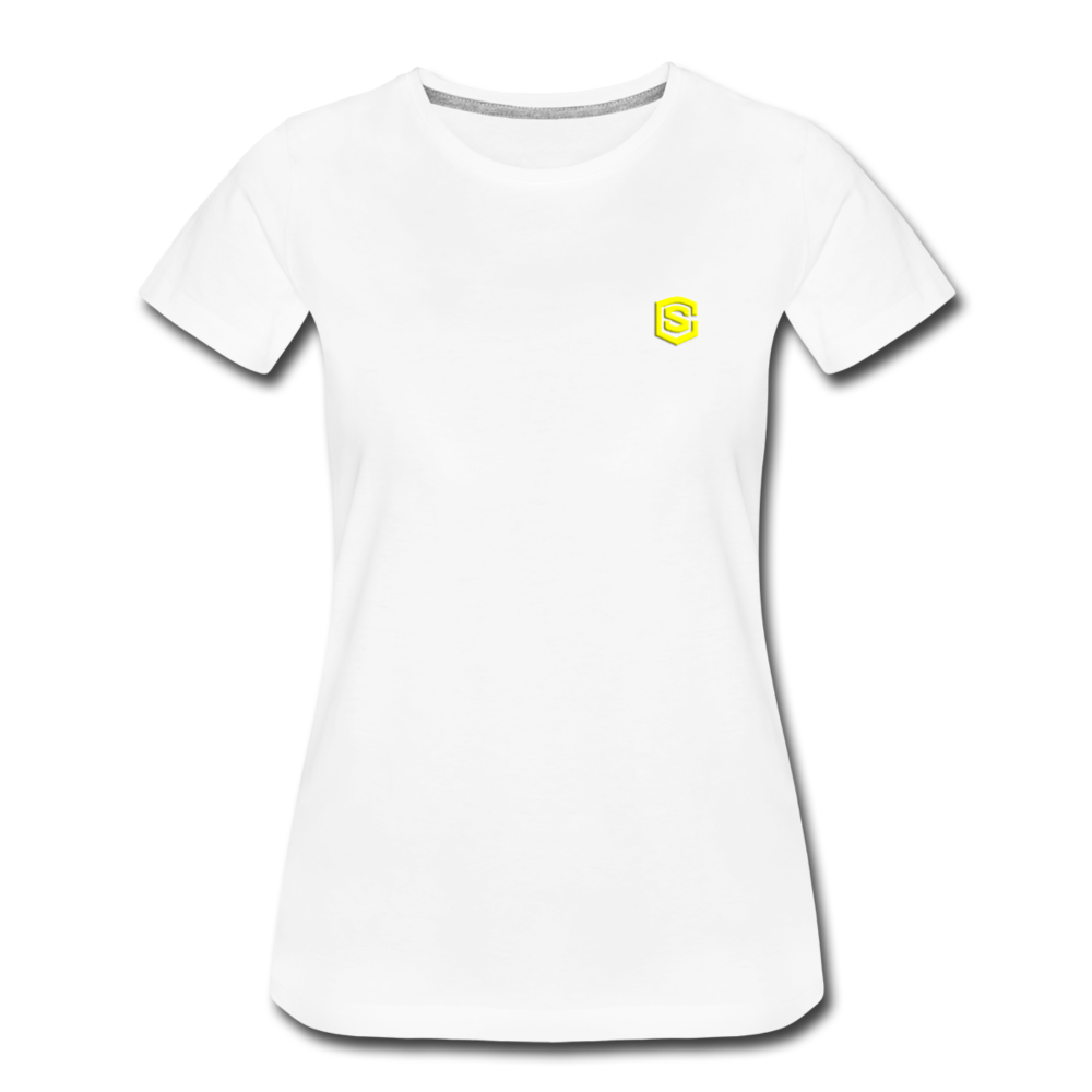 Women’s Premium T-Shirt WITH YELLOW LOGO - white