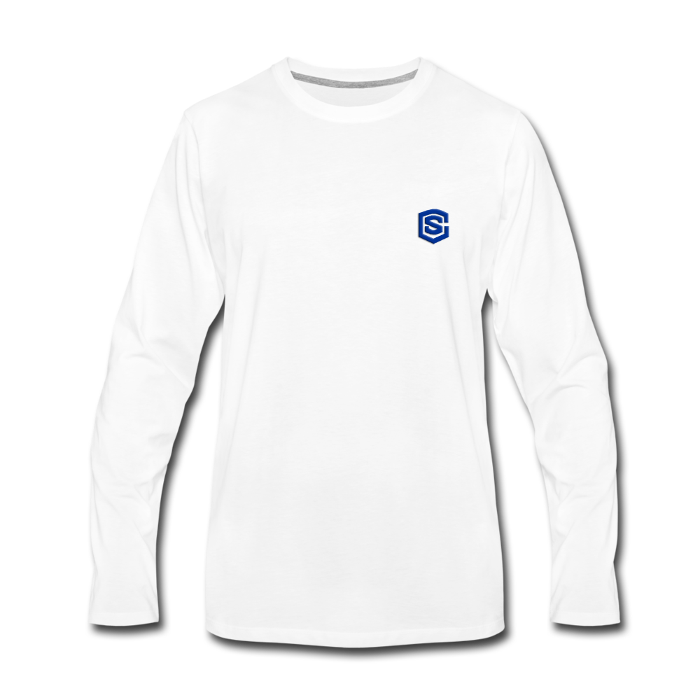 Men's Premium Long Sleeve T-Shirt  WITH BLUE  LOGO - white