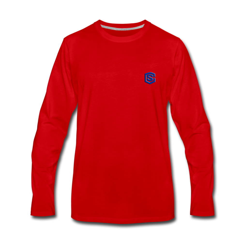 Men's Premium Long Sleeve T-Shirt  WITH BLUE  LOGO - red
