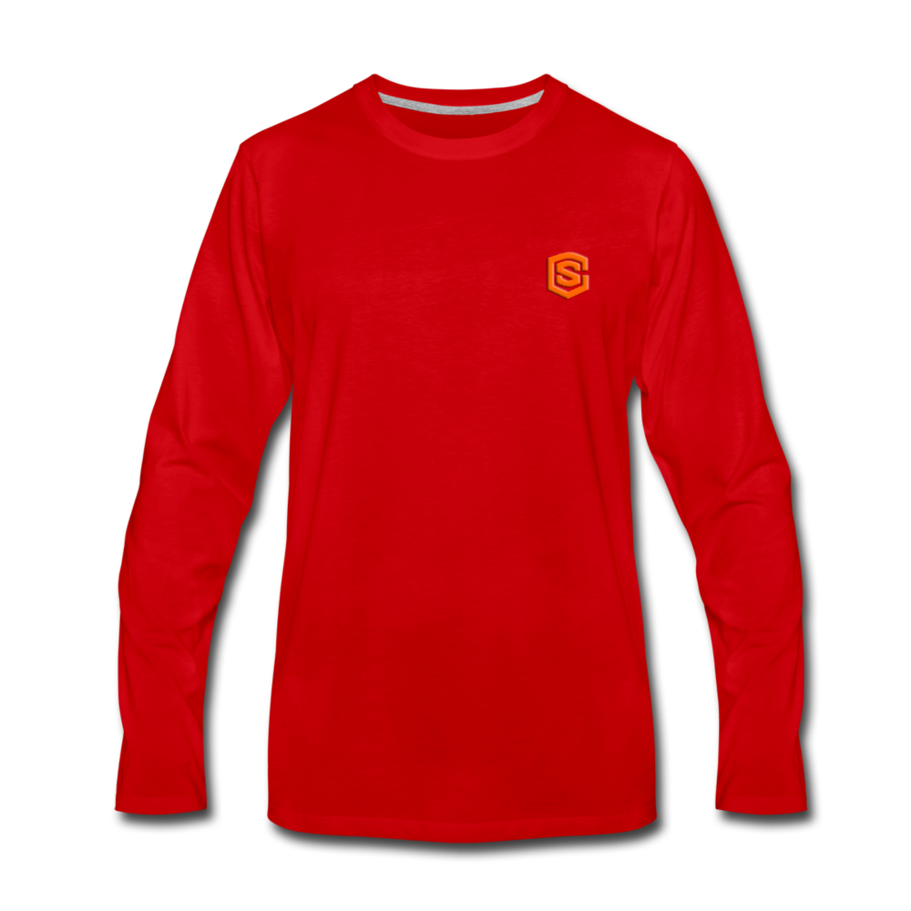 Men's Premium Long Sleeve T-Shirt  WITH ORANGE  LOGO - red