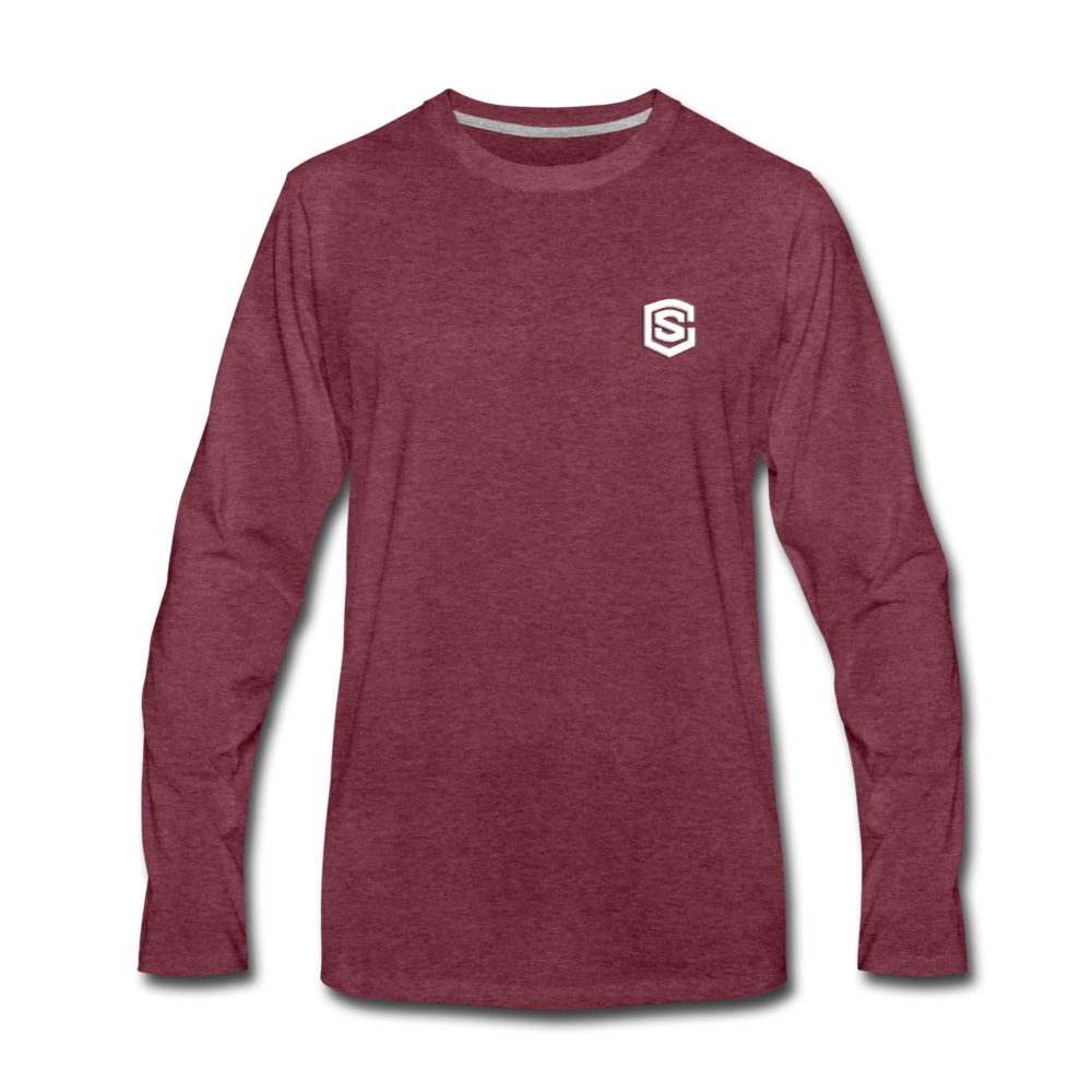 Men's Premium Long Sleeve T-Shirt  WITH WHITE  LOGO - heather burgundy