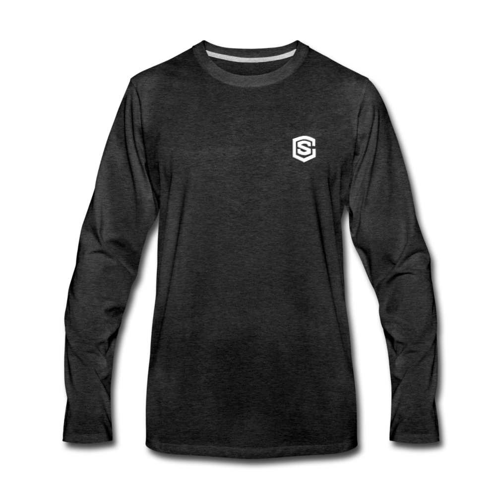 Men's Premium Long Sleeve T-Shirt  WITH WHITE  LOGO - charcoal gray