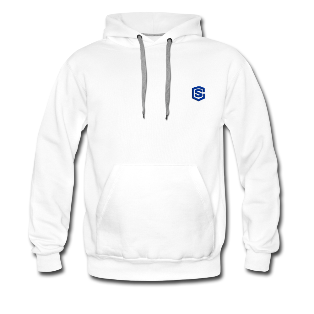 Men’s Premium Hoodie  WITH BLUE  LOGO - white