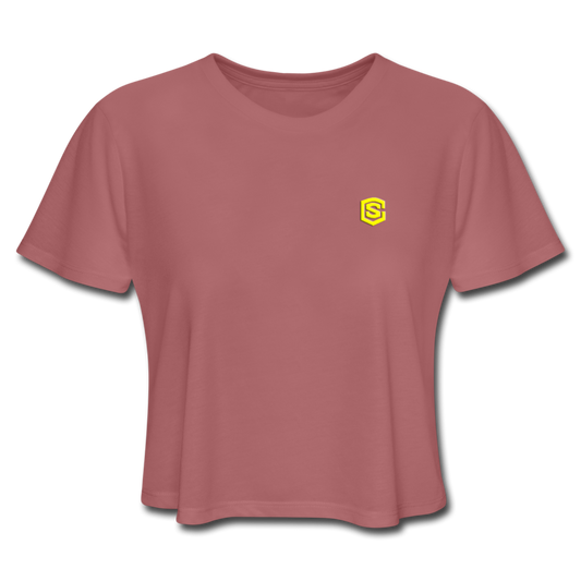 Women's Cropped T-Shirt  WITH YELLOW  LOGO - mauve