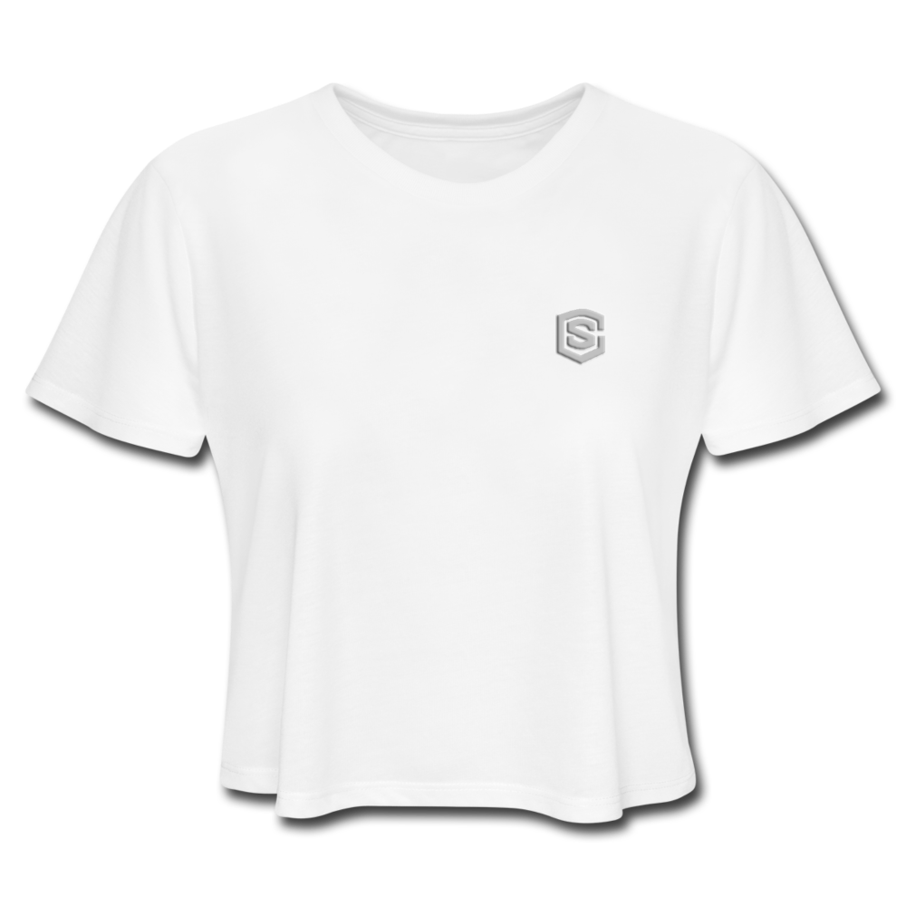 Women's Cropped T-Shirt  WITH  SILIVER LOGO - white