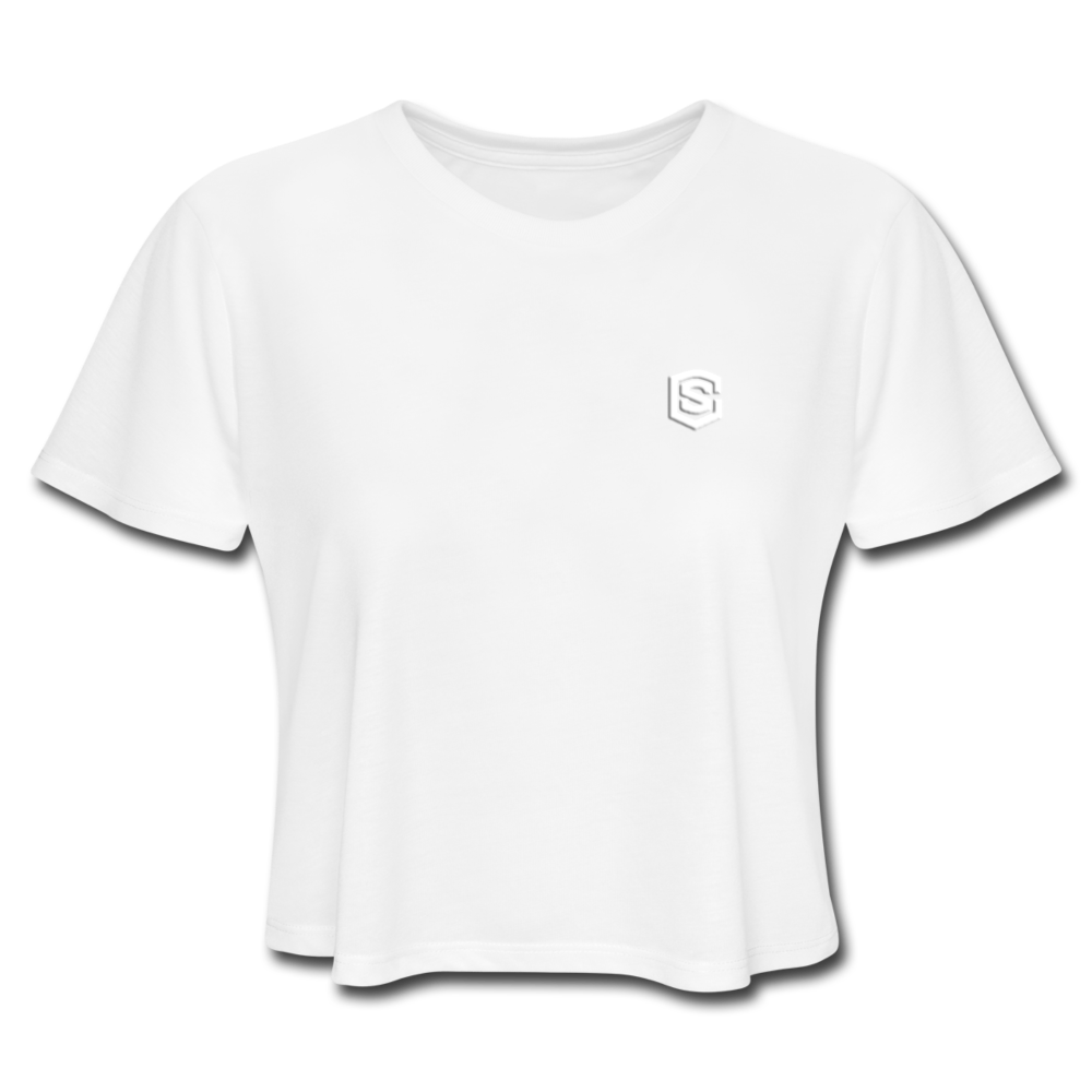 Women's Cropped T-Shirt  WITH WHITE  LOGO - white