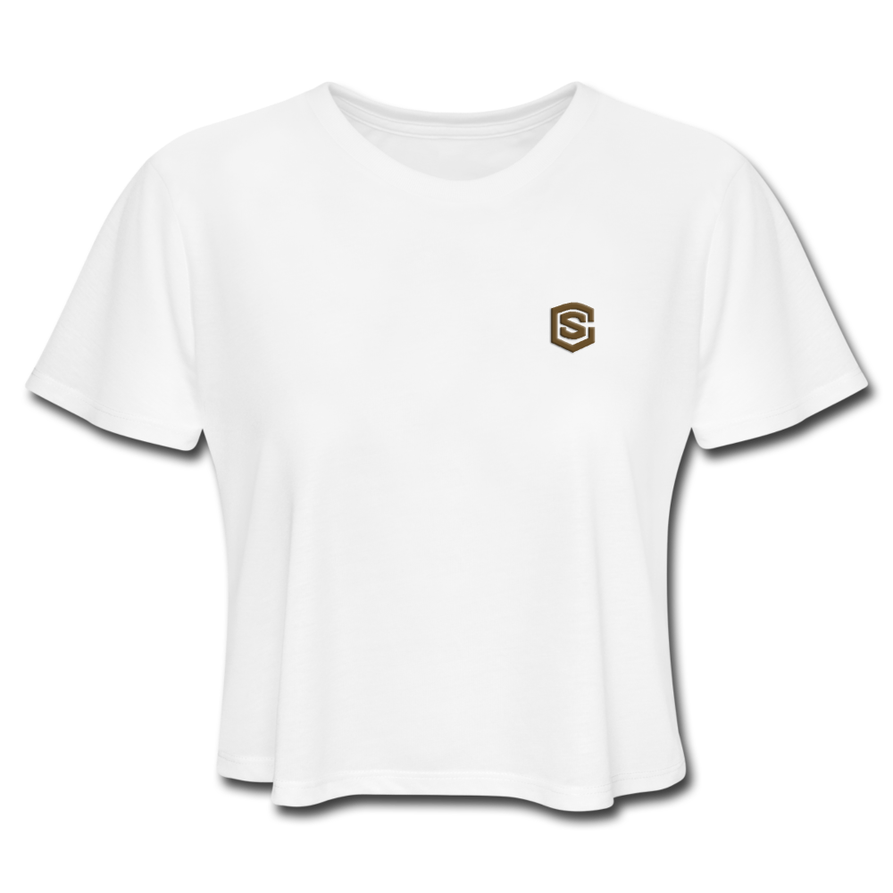 Women's Cropped T-Shirt  WITH BROWN  LOGO - white