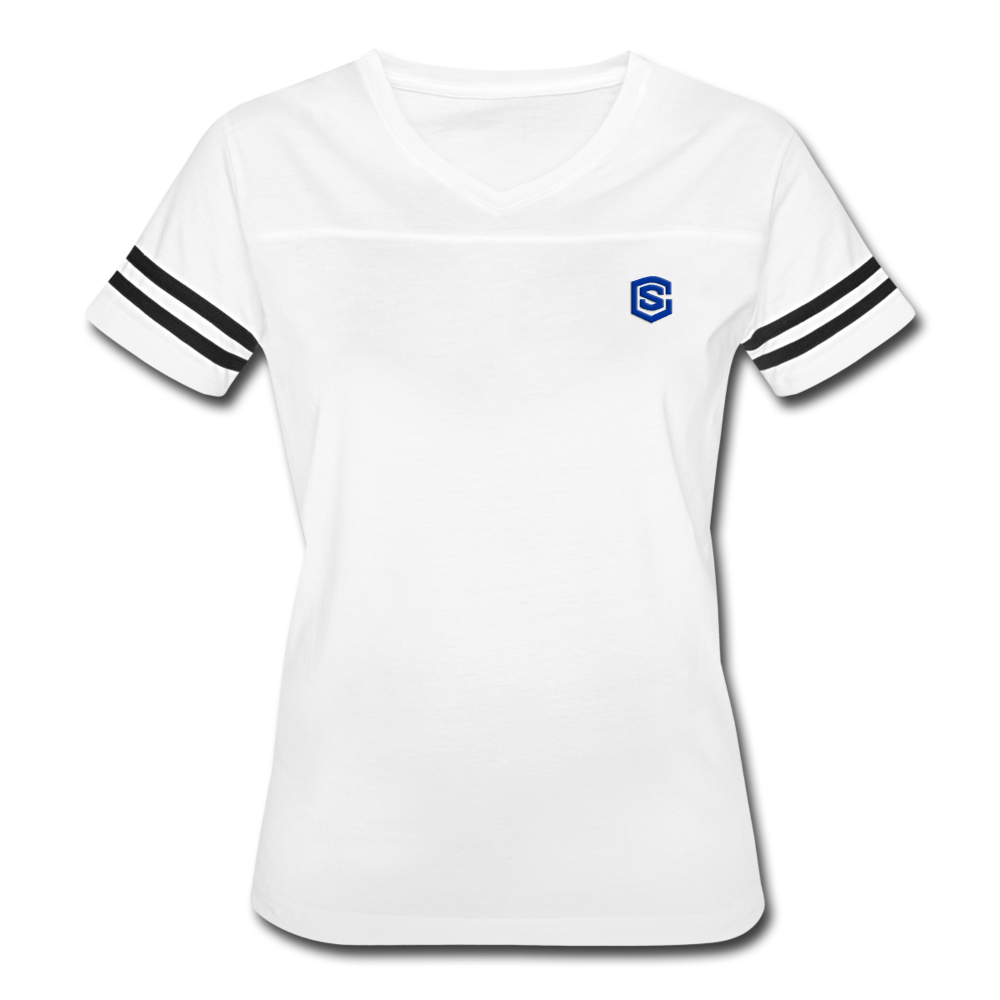 Women’s Vintage Sport T-Shirt WITH BLUE LOGO - white/black