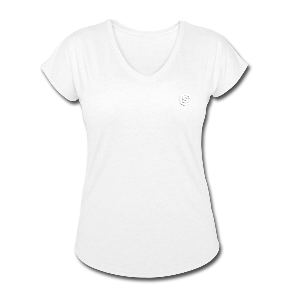 Women's Tri-Blend V-Neck T-Shirt  WITH WHITE  LOGO - white