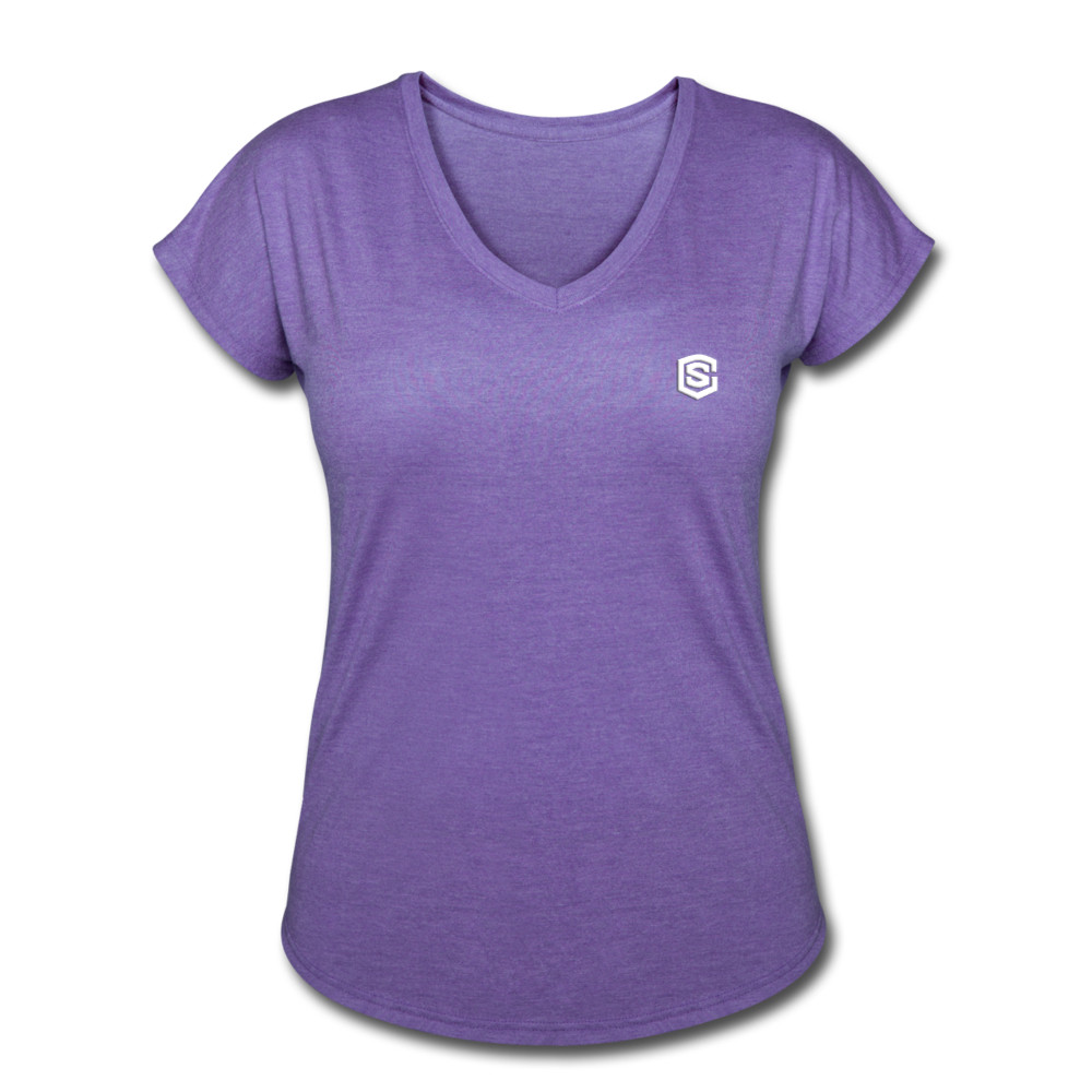 Women's Tri-Blend V-Neck T-Shirt  WITH WHITE  LOGO - purple heather