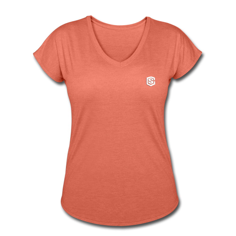 Women's Tri-Blend V-Neck T-Shirt  WITH WHITE  LOGO - heather bronze