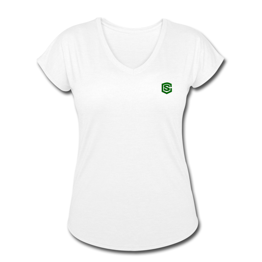 Women's Tri-Blend V-Neck T-Shirt WITH GREEN LOGO - white